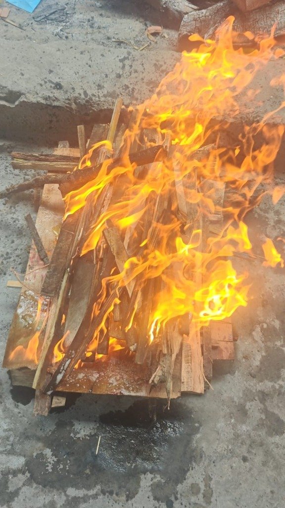 Traditional wood funeral pyre burning for pet cremation service in Bengaluru